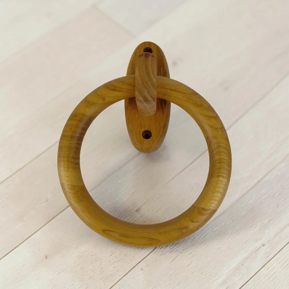 Vtg 80's Oak Wood Towel Ring  Wall Mount Farmhouse Country